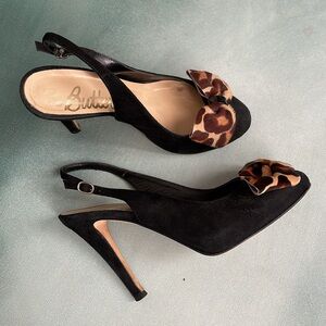 Butter Platform Peep Toe Slingback Sandal with Leopard Bow